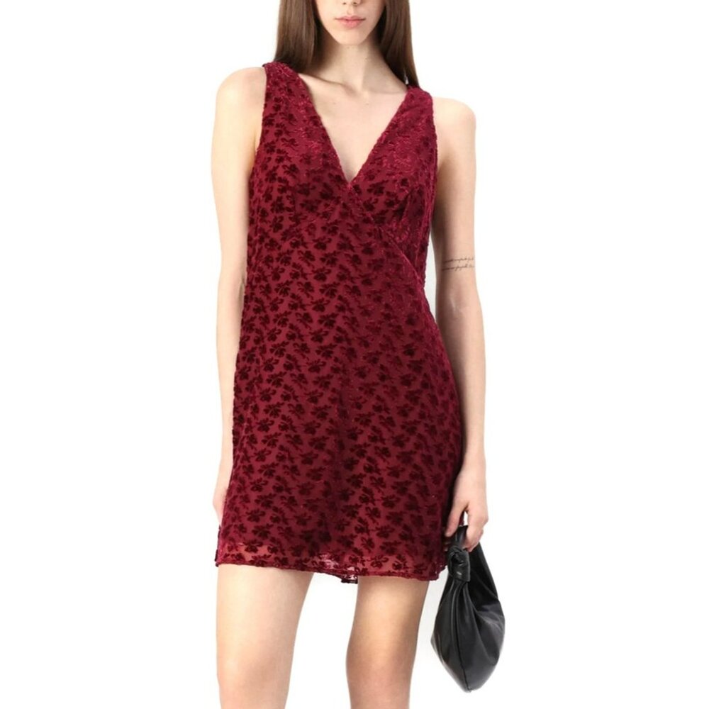 NWT GAP Velvet Floral Mini Dress Size Small In Red Floral Print